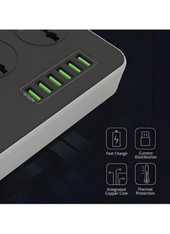 VMK GLOBAL VMK GLOBAL Extension Cord with 6 USB Slots, 3-Way Plug Extension Socket, UK 3-Pin Power Strip, Heavy Duty Universal Travel Adapter with Surge Protector for Home & Office (Black)  - Image 5