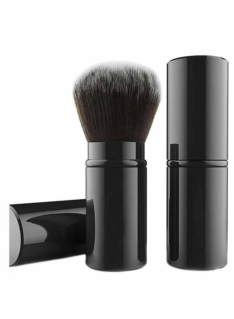 Professional Retractable Blush Brush with Cover for Liquid and Powder Foundation, Portable Flat Top Makeup Brush for Blending - Image 1