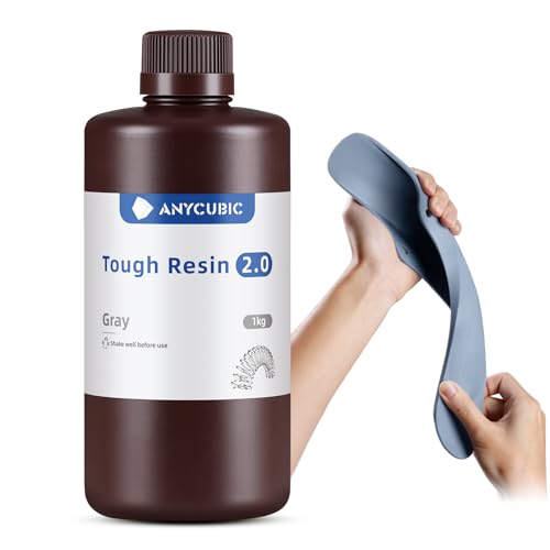 ANYCUBIC Tough Resin 2.0, 3D Printer Resin with Upgraded High Toughness and High Precision, 365-405nm Fast Curing 3D Resin for 4K 8K LCD/DLP/SLA 3D Printing (Grey, 1kg) - Image 1
