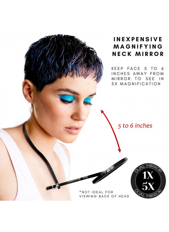 Rucci - Rucci Round Portable Lightweight 5x/1x Magnifying Neck Mirror Piano Black - 4.25" Diameter x 0.25" x 11"H, Black - Image 1