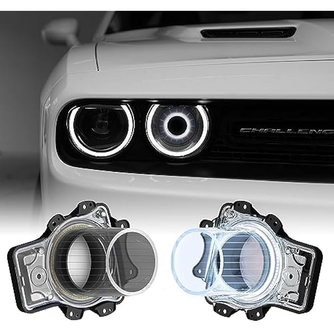 LitMiRaCle Dodge Challenger Headlights Bulbs Led Headlamps Air Inserts Assembly Compatible With 20152020 Dodge Challenger Plug And Play Super Bright Red And White LightsWhite 2Pcs - Image 1