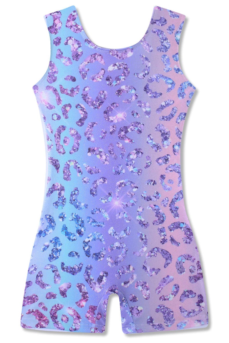 Funnycokid Gymnastics Leotards for Girls Dance Outfits Unitard Sparkly Clothes with Shorts, Leopard 03, 5-6 Years - Image 1