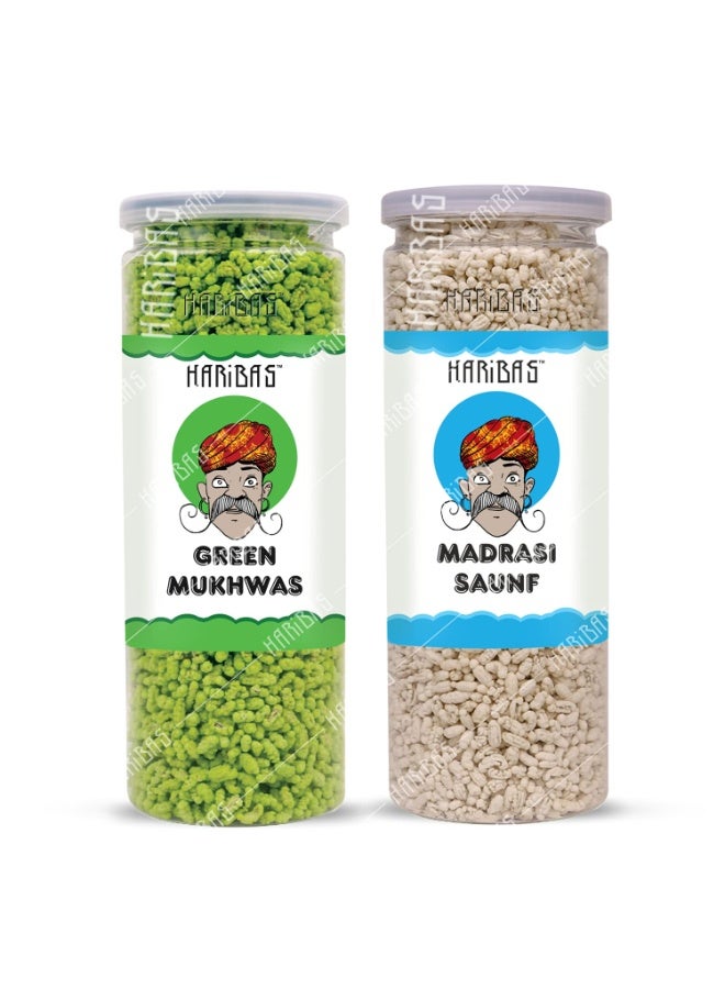 HARIBAS Combo Madrasi Mukhwas 200gm and Green 200gm | Mouth Fresheners | Bottle | Sweet Saunf Mouth Freshener, After Meal and Drink Mouth Freshener - Easy to Store - Image 1