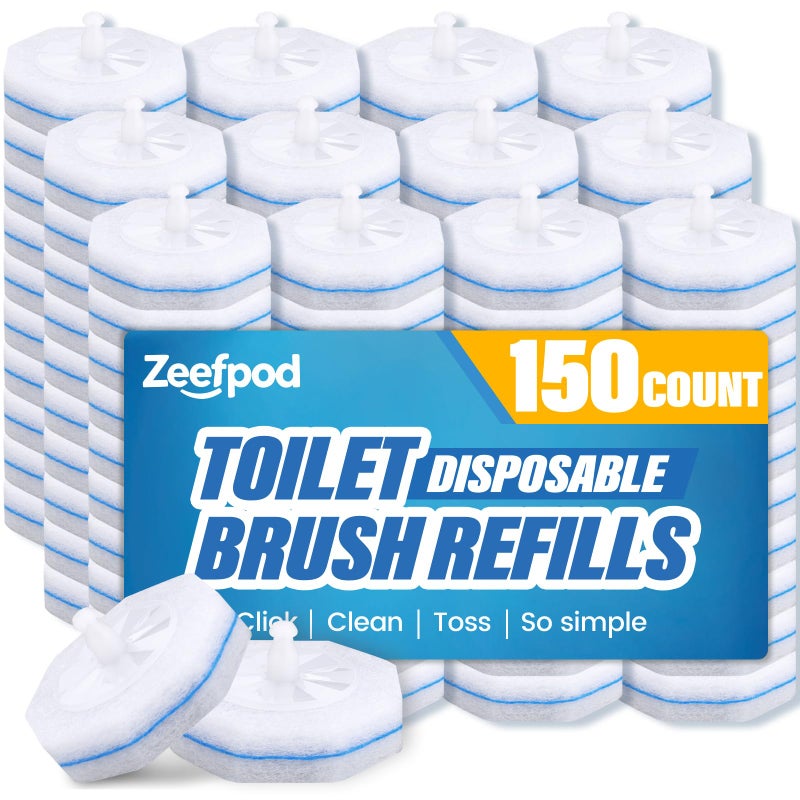 Zeefpod Toilet Brush Refills, Disposable Toilet Bowl Cleaner Refills for Toilet Cleaner Wand, Single-Use Hygienic Scrubber Pads, 150 Count - Image 1
