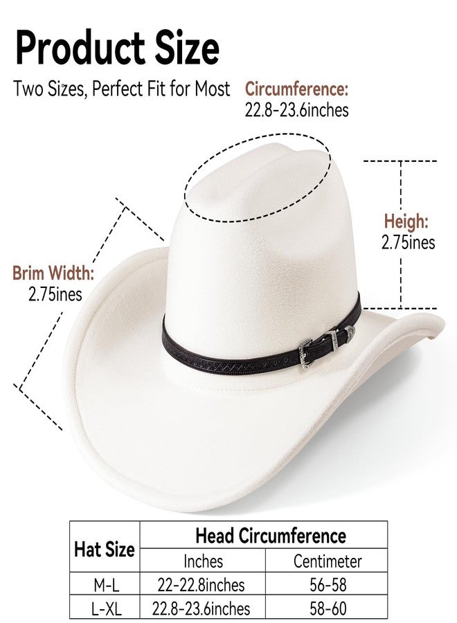 WAYCOM Western Cowboy Hat for Women: Wide Brimmed for Cowgirl - 2 Decorative Band for Men - Felt Hats for Party/Festival, White, L-XL - Image 2