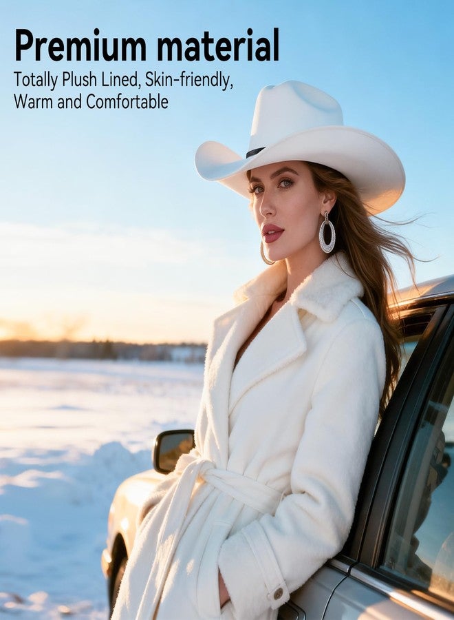 WAYCOM Western Cowboy Hat for Women: Wide Brimmed for Cowgirl - 2 Decorative Band for Men - Felt Hats for Party/Festival, White, L-XL - Image 5