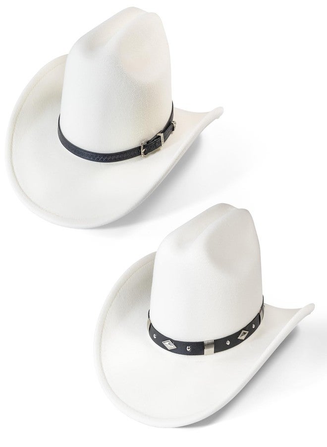 WAYCOM Western Cowboy Hat for Women: Wide Brimmed for Cowgirl - 2 Decorative Band for Men - Felt Hats for Party/Festival, White, L-XL - Image 4