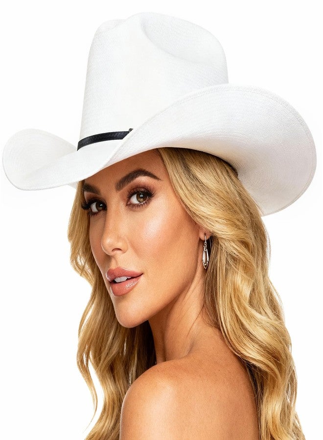 WAYCOM Western Cowboy Hat for Women: Wide Brimmed for Cowgirl - 2 Decorative Band for Men - Felt Hats for Party/Festival, White, L-XL - Image 1