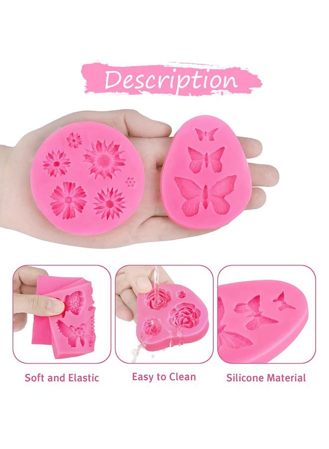 LLPMutu 5 Pieces Fondant Molds Butterfly Mold Mini Flowers and 22 Cavity Rose Flowers and Leaves Fondant Candy Silicone Molds,Bowknot Silicone Mold for DIY Cake Decoration,Candy Chocolate Soap Wax Making - Image 5