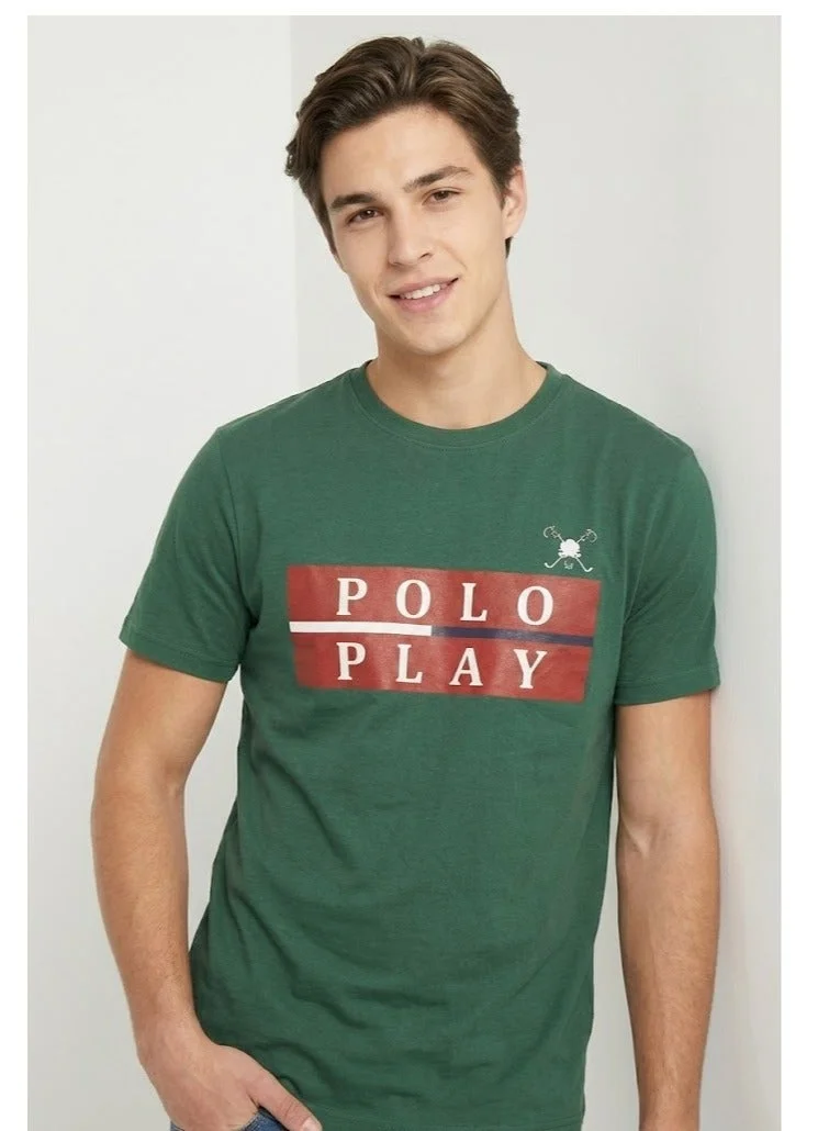لعب البولو تيشيرت رجالي مطبوع - أخضر