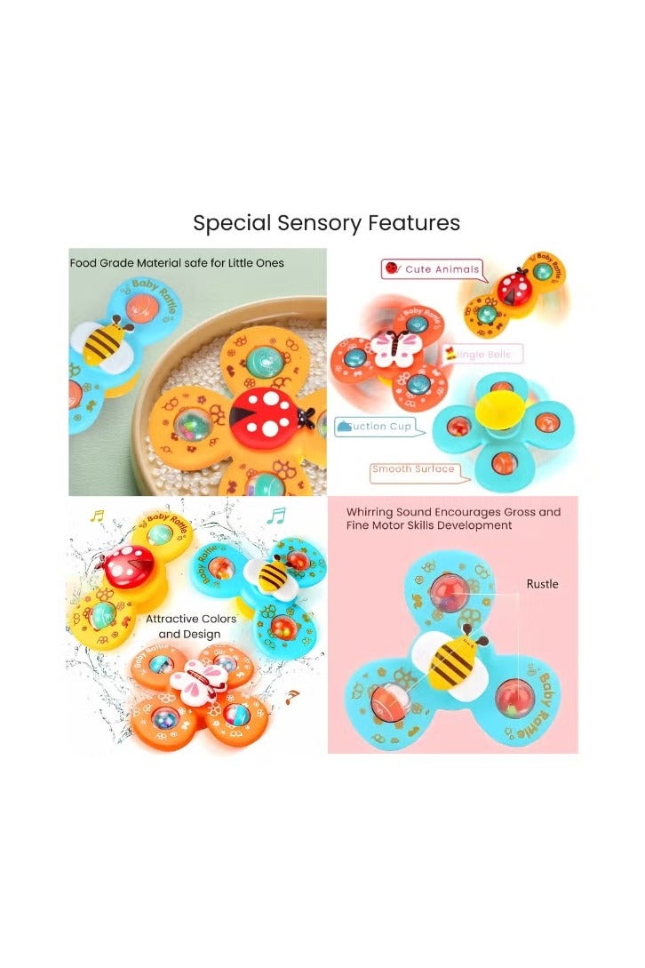 NYVIO 3PCS Suction Cup Spinner Toys – Baby Bath Spinning Sensory Toys for Toddlers – Table, Window & Travel-Friendly Toy with Strong Suction, Rattle Sound & Fidget Fun for 1 2 3 Year Old Kids - Image 2