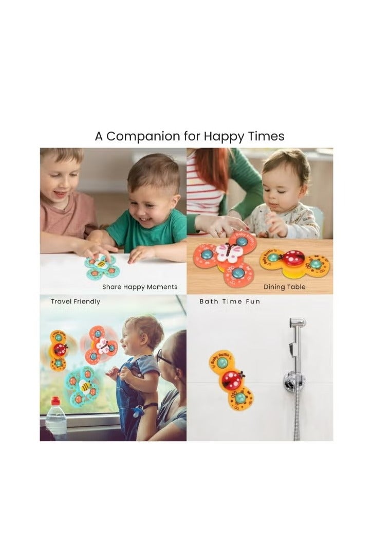 NYVIO 3PCS Suction Cup Spinner Toys – Baby Bath Spinning Sensory Toys for Toddlers – Table, Window & Travel-Friendly Toy with Strong Suction, Rattle Sound & Fidget Fun for 1 2 3 Year Old Kids - Image 3