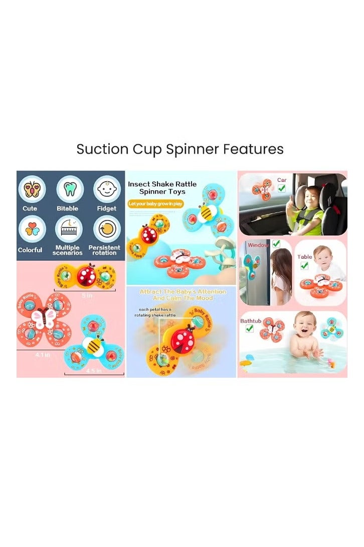 NYVIO 3PCS Suction Cup Spinner Toys – Baby Bath Spinning Sensory Toys for Toddlers – Table, Window & Travel-Friendly Toy with Strong Suction, Rattle Sound & Fidget Fun for 1 2 3 Year Old Kids - Image 4