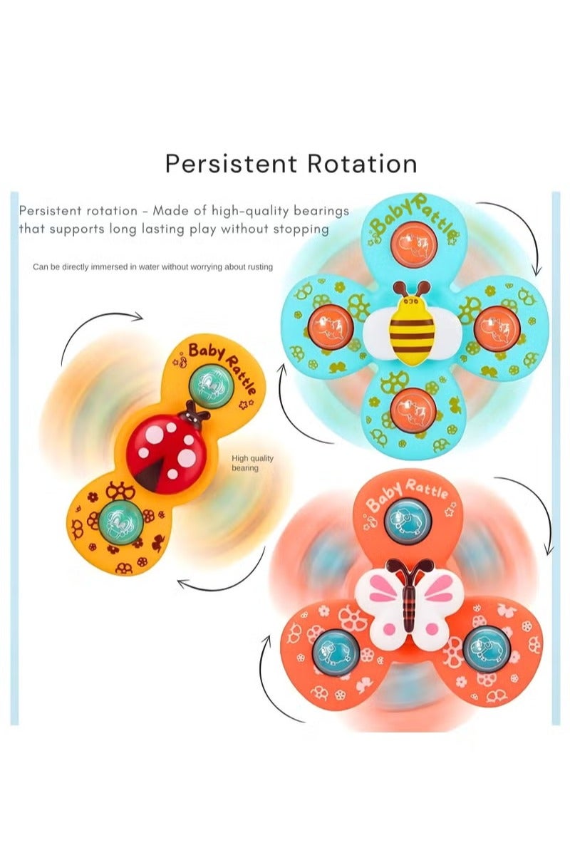 NYVIO 3PCS Suction Cup Spinner Toys – Baby Bath Spinning Sensory Toys for Toddlers – Table, Window & Travel-Friendly Toy with Strong Suction, Rattle Sound & Fidget Fun for 1 2 3 Year Old Kids - Image 5