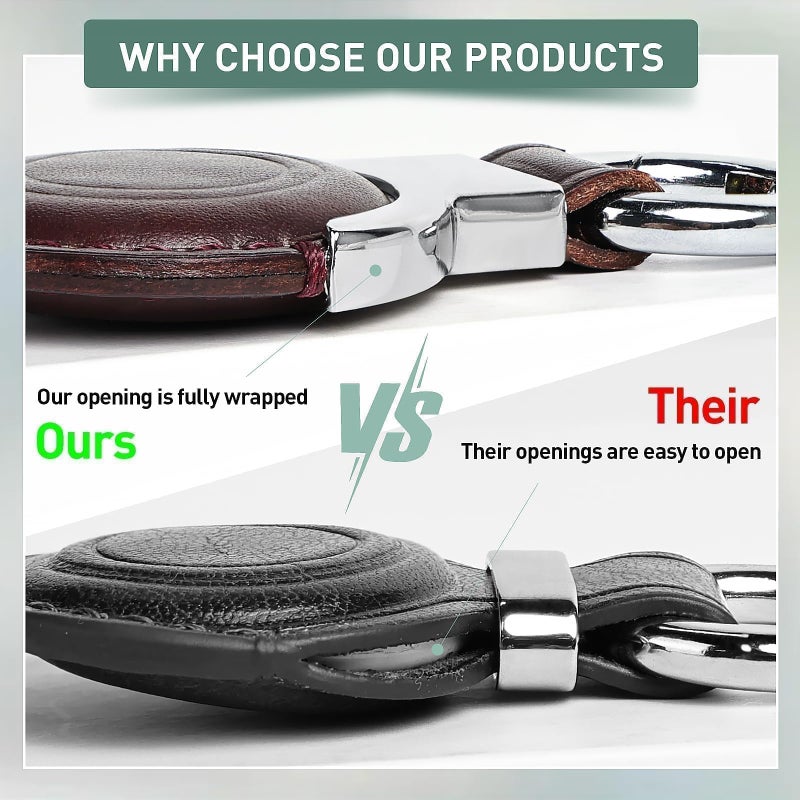 Woyinger Genuine Leather Keychain for Airtag New 2nd Gen (2026) & 1st, Secure Holder Case with Ring for Apple for Air Tag, Protective Cover Accessories for Car Keys, Brown - Image 3