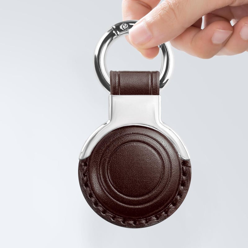 Woyinger Genuine Leather Keychain for Airtag New 2nd Gen (2026) & 1st, Secure Holder Case with Ring for Apple for Air Tag, Protective Cover Accessories for Car Keys, Brown - Image 2