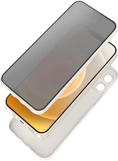 360° Full Protection Built-in Sensitivity Anti-Scratch Screen Protector Ultra-Slim Case 2 pieces front Glass Privacy And back Plastic compatible with iPhone 12 Pro 6.1 inch - White