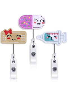 Y&D Felt Nurse Badge Reels, Pill Bandage, and Syringe Retractable Holder Cute Nursing Name ID Holders with Alligator Clip for Doctor Teacher Student (3 Pieces)  - Image 1