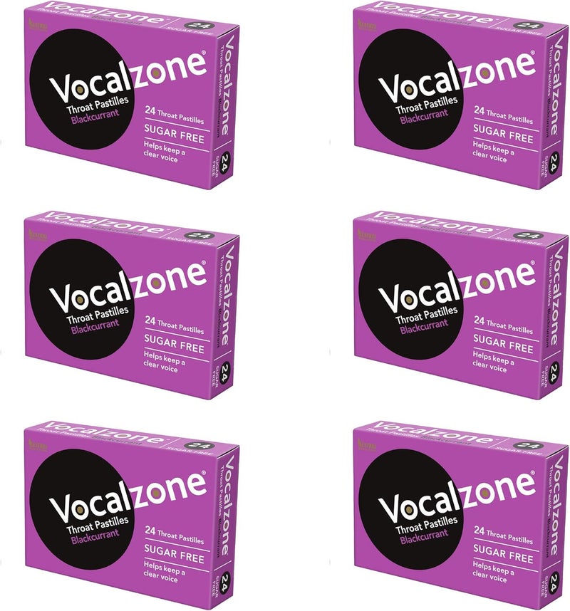 Vocalzone Throat Pastilles Blackcurrant Sugar Free 6 Packs 24 for Sore Throats and Hoarseness When Overusing Your Voice Produced and Sold in The United Kingdom Since 1912 - Image 1