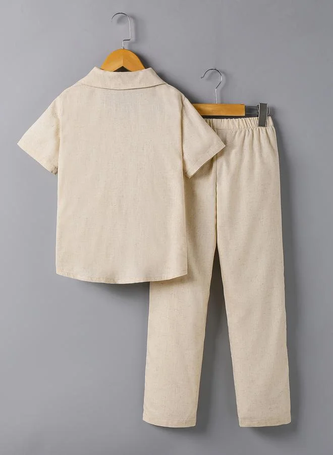 تايك تو مجموعة من بنطال وقميص بمزيج الكتان