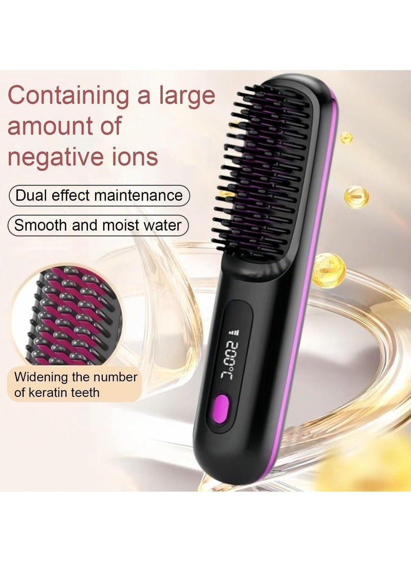 Cordless Hair Straightener Brush, Cordless Hair Straighteners with 3 Temperature Modes Rechargeable Heated Styling Brushes for Hairs Styling Travel for Office Home - Image 3