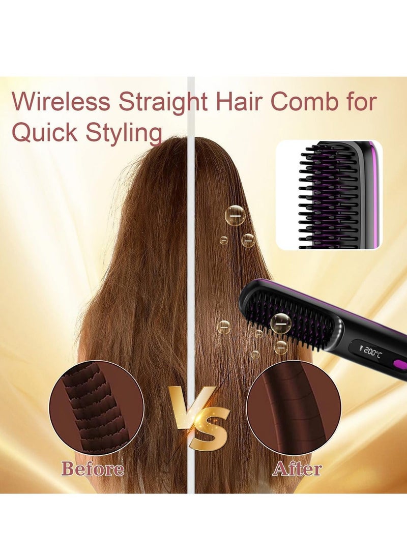 Cordless Hair Straightener Brush, Cordless Hair Straighteners with 3 Temperature Modes Rechargeable Heated Styling Brushes for Hairs Styling Travel for Office Home - Image 4