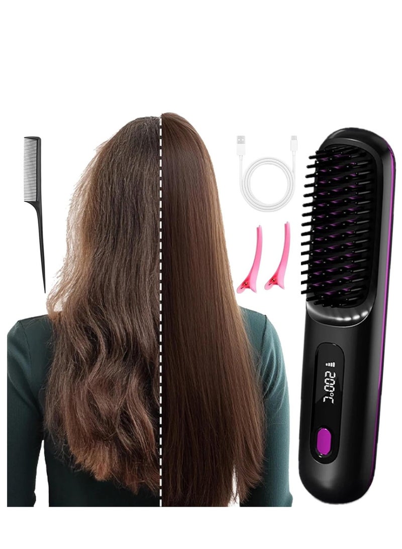 Cordless Hair Straightener Brush, Cordless Hair Straighteners with 3 Temperature Modes Rechargeable Heated Styling Brushes for Hairs Styling Travel for Office Home - Image 2