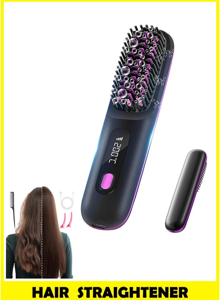 Cordless Hair Straightener Brush, Cordless Hair Straighteners with 3 Temperature Modes Rechargeable Heated Styling Brushes for Hairs Styling Travel for Office Home - Image 1