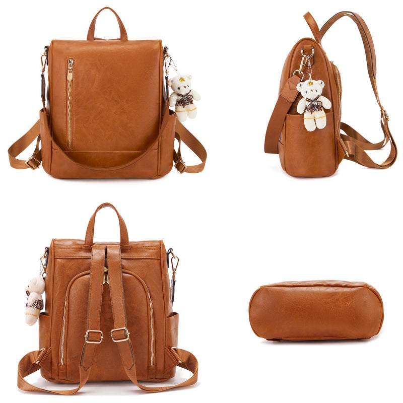 Soperwillton Women Fashion Backpack Purse Anti-Theft Leather Shoulder Bag Travel Multi Pockets Handbag Wallet Set 3pcs - Image 3