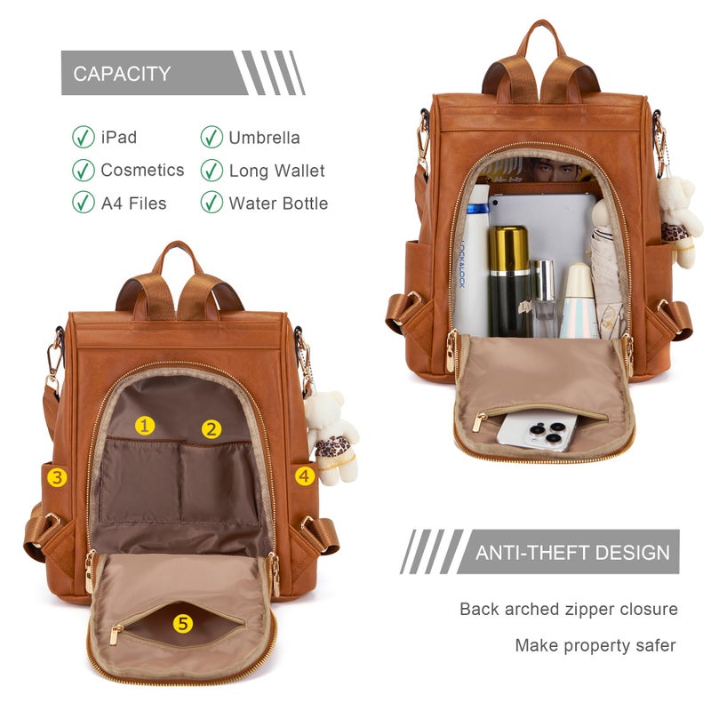 Soperwillton Women Fashion Backpack Purse Anti-Theft Leather Shoulder Bag Travel Multi Pockets Handbag Wallet Set 3pcs - Image 2