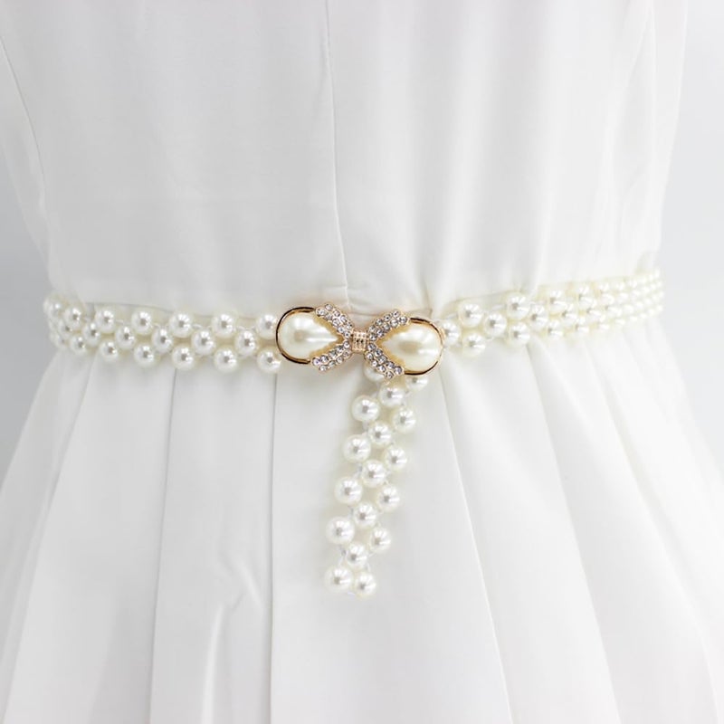 Shining Diva Fashion فساتين لؤلؤ تقليدية أنيقة للنساء والفتيات (بيضاء) حزام خصر سلسلة كمر بند جينز - Image 3