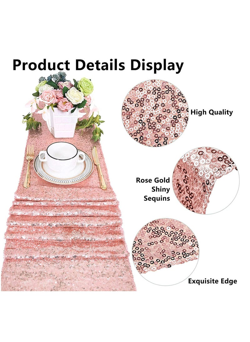 SYOSI Satin Table Runner, Sequin Table Runner Rose Gold Sequin Table Cloth for Rectangle Tables Sparkle Table Covers for Wedding Engagement Birthday Party Holiday Decorations Baby Shower (12" x 72") - Image 2