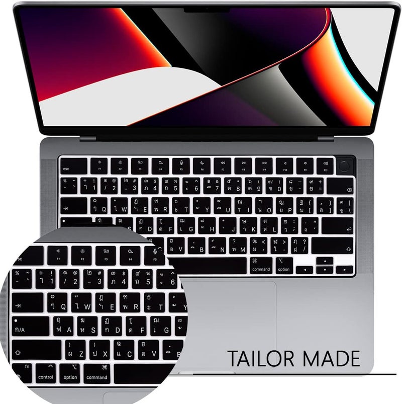 WYGCH Thai Keyboard Cover Skin for MacBook 2025-2022 Air 13.6" 15" M4 M3 M2 A3240 A3241 A3113/A3114/A2681/A2941; 2025-2021 Pro 14" 16.2" M4 M3 M2 M1 Pro/Max A2918/A2992/A2779/A2780/A2991- US Layout - Image 2