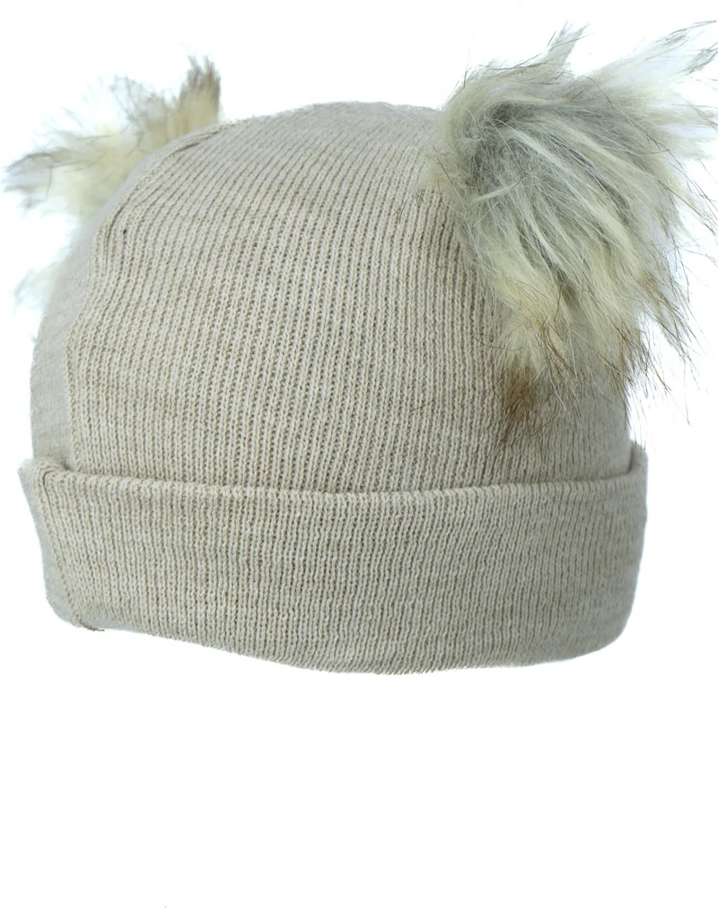 اوبلاند Girls Winter Thick Beanie Double Pompom Model Cotton Folded Warm Flexible Comfortable