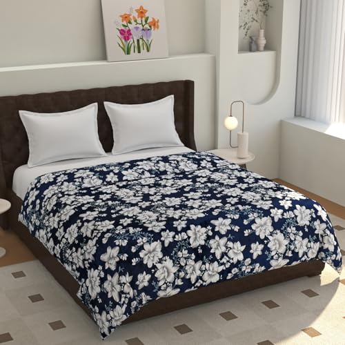 TIB® Warm Reversible Quilt Cover Double Bed with Zipper, Duvet Cover Double Bed Soft Flannel (90x100) Inches (Blue Flower) - Image 1