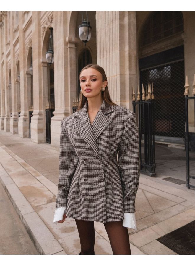 European And American Cross-border  Spring Women's Plus Size Suit Elegant Fashion Street Plaid Waist Suit Jacket 