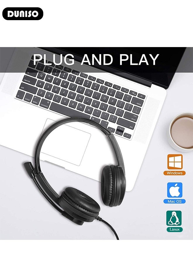 DUNISO Headset with Mic,Lightweight Head Mounted Earpiece Wired Over Ear Headphone,  Usb Plug Earphone  Clear Stereo Sound, Adjustable In-line Control Microphone, Comfortable Wearing Design - Image 5