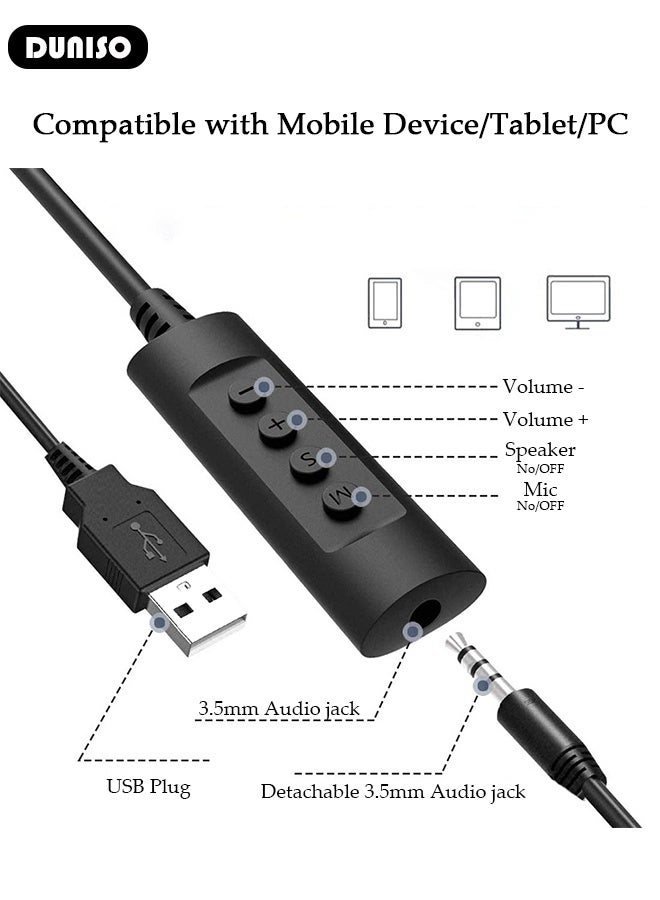 DUNISO Headset with Mic,Lightweight Head Mounted Earpiece Wired Over Ear Headphone,  Usb Plug Earphone  Clear Stereo Sound, Adjustable In-line Control Microphone, Comfortable Wearing Design - Image 2