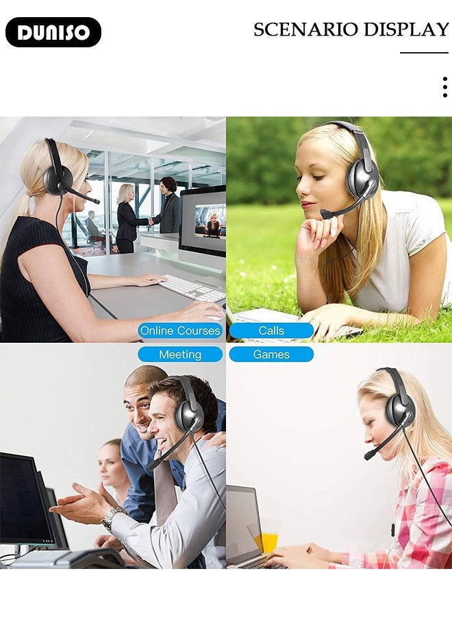 DUNISO Headset with Mic,Lightweight Head Mounted Earpiece Wired Over Ear Headphone,  Usb Plug Earphone  Clear Stereo Sound, Adjustable In-line Control Microphone, Comfortable Wearing Design - Image 3