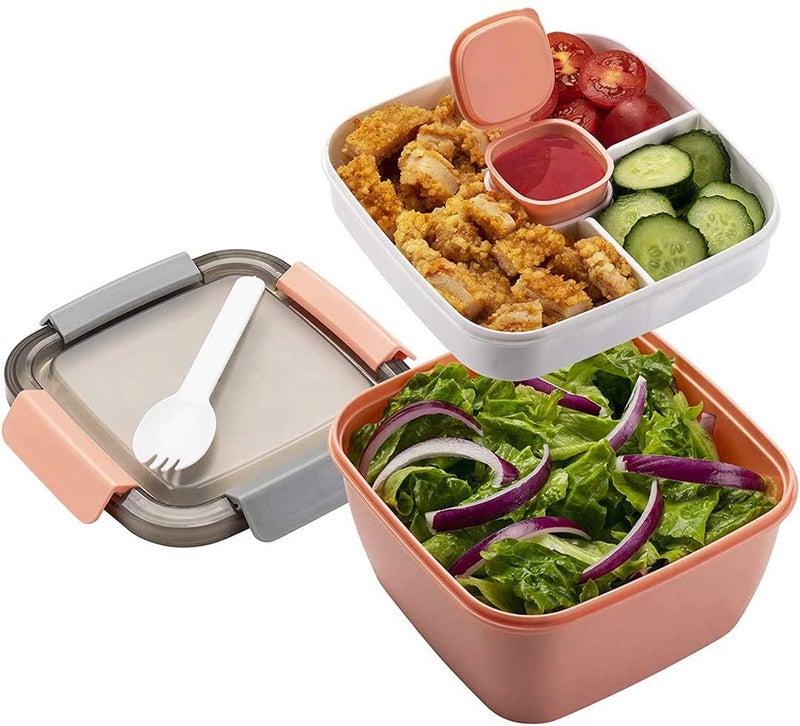 MUJUZE Lunch Box with Divided Compartments Salad Containers for Lunch Sustainable LeakProof Dishwasher SafeSalad Bowl Lunch BoxFruit Containers for School Work Picnic Travel Pink