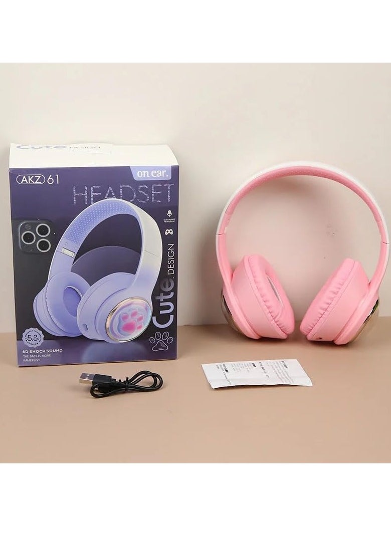 AMBERJACK - Wireless Music BT Headphones for Gaming Over Ear Foldable Noise Protection Headset AKZ61 For Children Boy Girl Travel School Phone Pad Tablet PC - Image 1