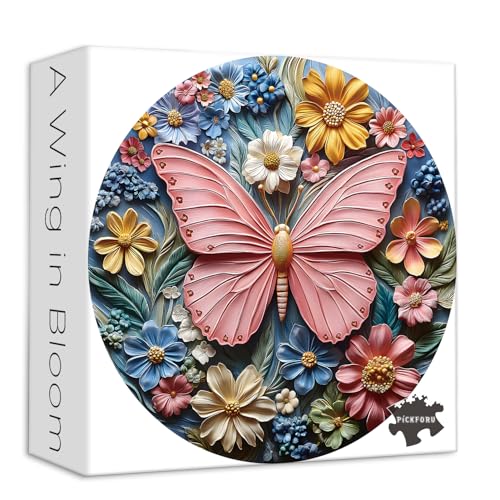 PICKFORU Butterfly Flower Jigsaw Puzzles 1000 Pieces PICKFORU Wildflower Garden Puzzles for Adults Round Pink Puzzle as Wall Art Decor - Image 5