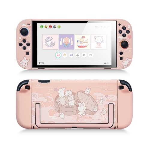 GeekShare Protective Shell Compatible with Switch 2 Kawaii Cartoon Dockable Case for Switch 2 AntiScratch and ShockAbsorption Design Cover Skin Steamed Bun Rabbit - Image 1