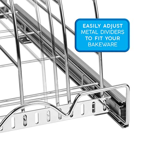 HOLDN’ STORAGE Pull Out Organizer for Bakeware, Cutting Board and Trays, Adjustable Dividers - Heavy Duty, Lifetime Limited Warranty - For Narrow Cabinet Spaces, 12.5”W x 21”D x 11”H, Chrome - Image 5