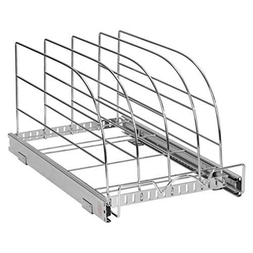 HOLDN’ STORAGE Pull Out Organizer for Bakeware, Cutting Board and Trays, Adjustable Dividers - Heavy Duty, Lifetime Limited Warranty - For Narrow Cabinet Spaces, 12.5”W x 21”D x 11”H, Chrome - Image 2