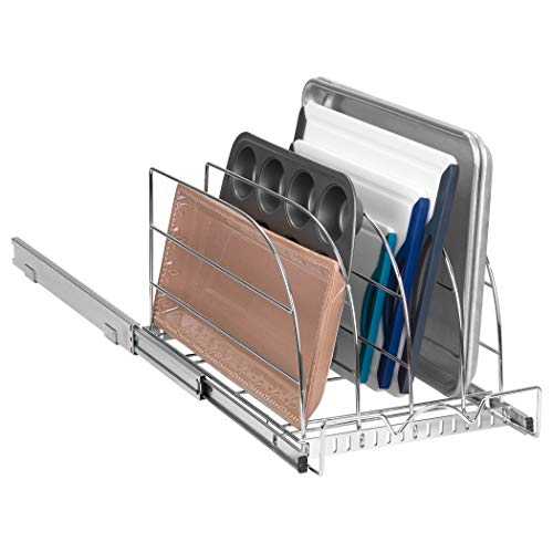 HOLDN’ STORAGE Pull Out Organizer for Bakeware, Cutting Board and Trays, Adjustable Dividers - Heavy Duty, Lifetime Limited Warranty - For Narrow Cabinet Spaces, 12.5”W x 21”D x 11”H, Chrome - Image 4