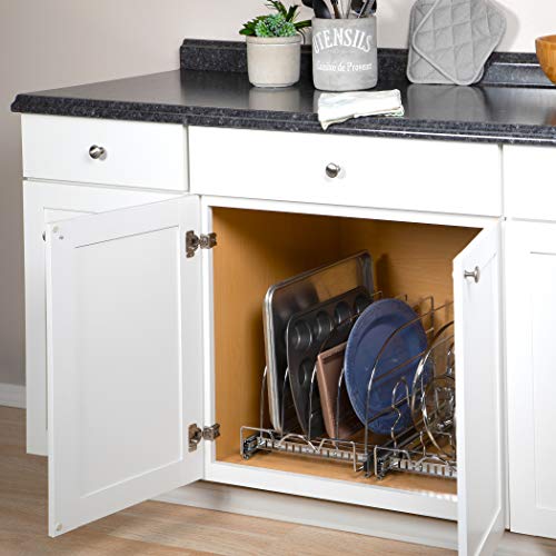 HOLDN’ STORAGE Pull Out Organizer for Bakeware, Cutting Board and Trays, Adjustable Dividers - Heavy Duty, Lifetime Limited Warranty - For Narrow Cabinet Spaces, 12.5”W x 21”D x 11”H, Chrome - Image 3