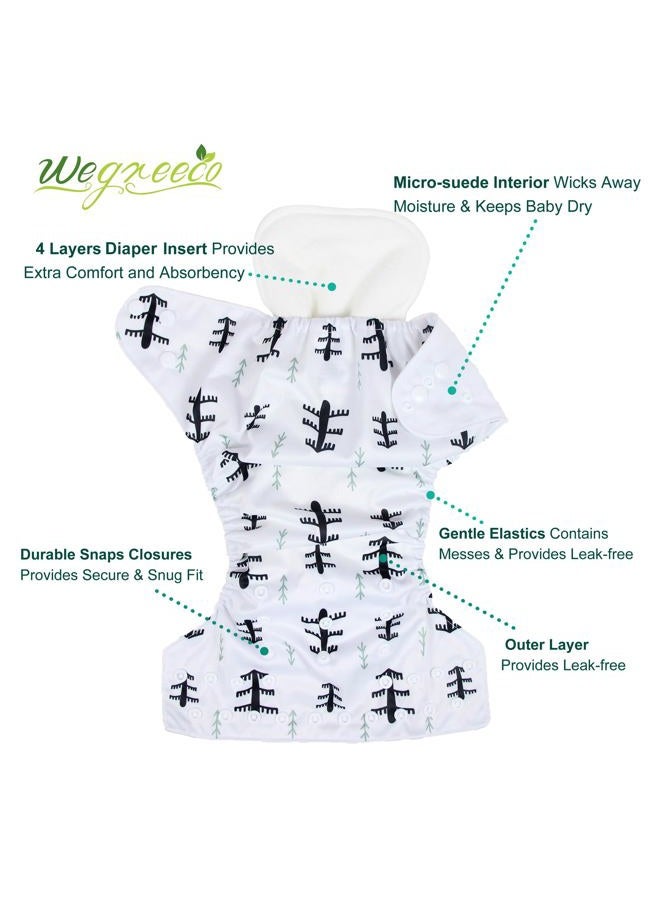 Wegreeco Washable Reusable Baby Cloth Pocket Diapers 6 Pack + 6 Bamboo Inserts (with 1 Wet Bag, Forest, Animals) one Size - Image 2