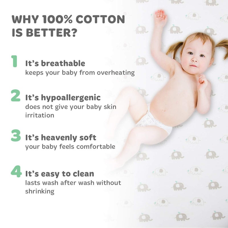 Cuddly Cubs Cradle Sheets Fitted 18 x 36 â€“ Fits Most Bedside Sleeper Bassinets Without Bunching Mattress Pad â€“ Snuggly Soft Jersey Cotton â€“ Grey, Mint, Chevron, Elephants â€“ 2 Pack - Image 5