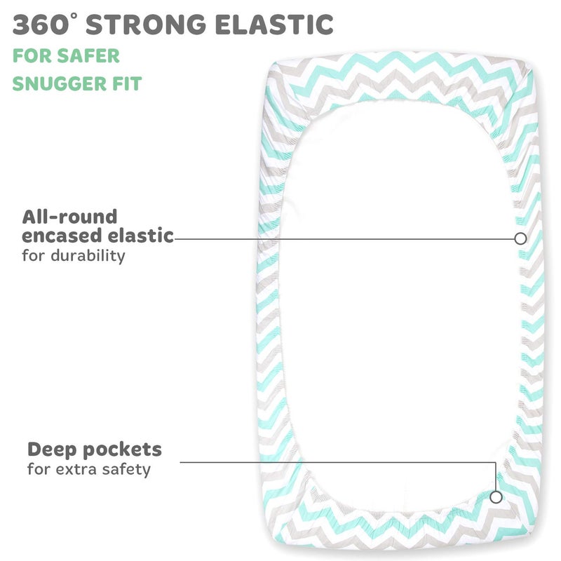 Cuddly Cubs Cradle Sheets Fitted 18 x 36 â€“ Fits Most Bedside Sleeper Bassinets Without Bunching Mattress Pad â€“ Snuggly Soft Jersey Cotton â€“ Grey, Mint, Chevron, Elephants â€“ 2 Pack - Image 3